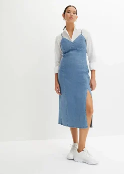 Damen bonprix Nachhaltigere Materialien|Kleider|Jeanskleid mit Schlitz