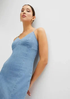 Damen bonprix Nachhaltigere Materialien|Kleider|Jeanskleid mit Schlitz