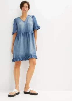 Damen bonprix Nachhaltigere Materialien|Kleider|Jeanskleid mit Volants