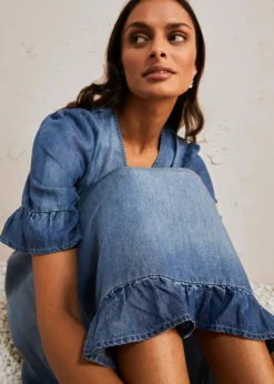 Damen bonprix Nachhaltigere Materialien|Kleider|Jeanskleid mit Volants