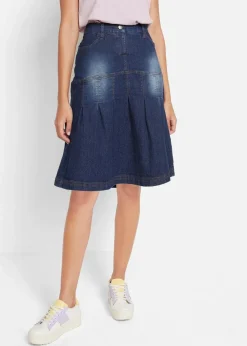 Damen bonprix Bekleidung·Sportbekleidung|Röcke|Jeansrock mit Biesen und Bequembund, A-Linie