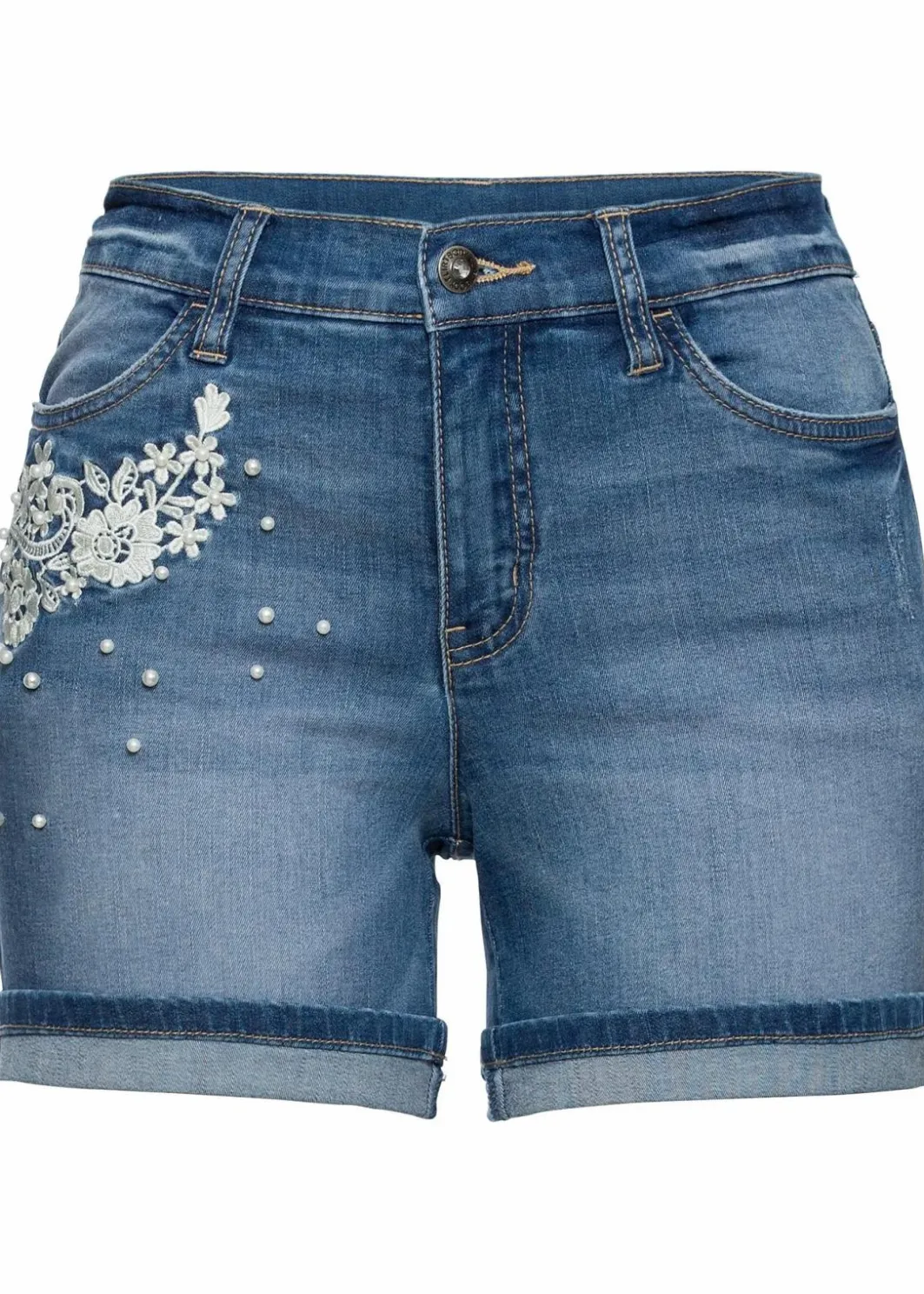 Damen bonprix Bekleidung·Outdoorbekleidung|Bekleidung·Shirts & Tops|Jeansshorts Mid Waist mit Verzierung