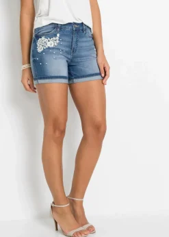 Damen bonprix Bekleidung·Outdoorbekleidung|Bekleidung·Shirts & Tops|Jeansshorts Mid Waist mit Verzierung