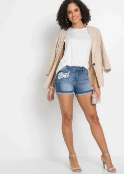Damen bonprix Bekleidung·Outdoorbekleidung|Bekleidung·Shirts & Tops|Jeansshorts Mid Waist mit Verzierung