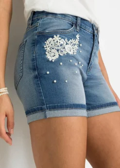 Damen bonprix Bekleidung·Outdoorbekleidung|Bekleidung·Shirts & Tops|Jeansshorts Mid Waist mit Verzierung