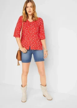 Damen bonprix Bekleidung·Outdoorbekleidung|Bekleidung·Shirts & Tops|Jeansshorts Slim Fit Mid Waist, 2er Pack
