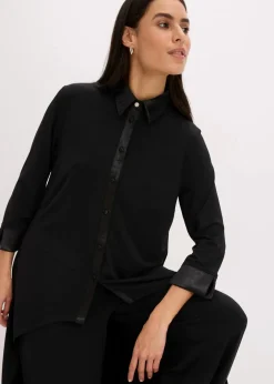 Discount Jersey Bluse mit Satinbesätzen Damen Bekleidung·Jacken & Mäntel|Blusen & Tuniken