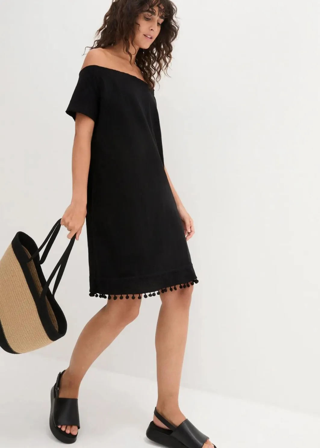 Online Jersey-Carmenkleid aus reiner Baumwolle Damen Kleider