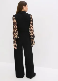 Damen bonprix Jumpsuits|Jersey-Jumpsuit mit Mesh-Ärmeln