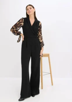 Damen bonprix Jumpsuits|Jersey-Jumpsuit mit Mesh-Ärmeln