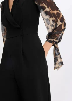 Damen bonprix Jumpsuits|Jersey-Jumpsuit mit Mesh-Ärmeln