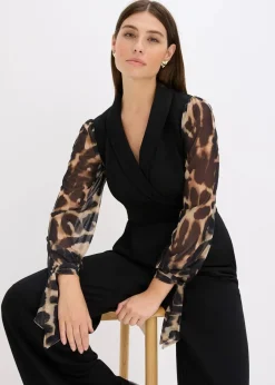 Damen bonprix Jumpsuits|Jersey-Jumpsuit mit Mesh-Ärmeln