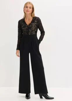 Damen bonprix Bekleidung·Homewear|Jumpsuits|Jersey-Jumpsuit mit Spitze