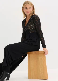 Damen bonprix Bekleidung·Homewear|Jumpsuits|Jersey-Jumpsuit mit Spitze