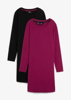 Damen bonprix Kleider|Basics|Jerseykleid aus Baumwolle mit Stretch (2er Pack)