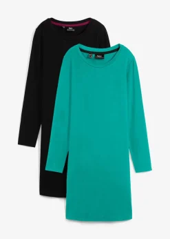 Damen bonprix Kleider|Basics|Jerseykleid aus Baumwolle mit Stretch (2er Pack)