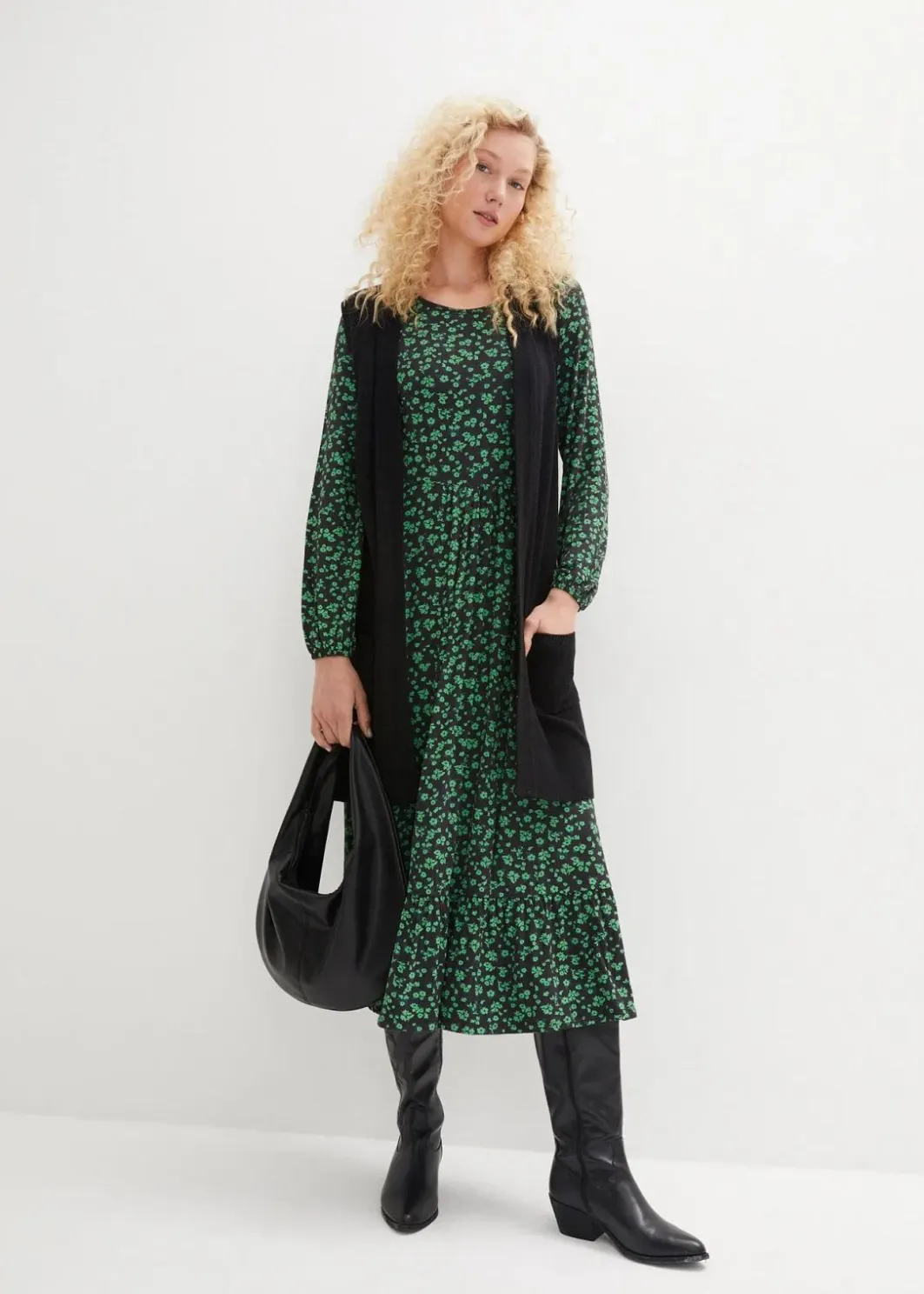 Damen bonprix Kleider|Bekleidung·Pullover & Strickjacken|Jerseykleid aus fließendem Viskose-Mix
