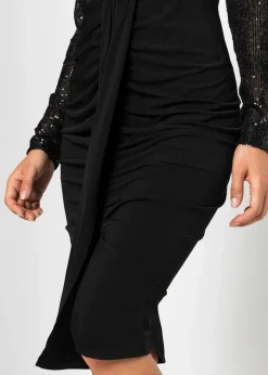 Online Jerseykleid mit Pailletten und Drapierung Damen Bekleidung·Pullover & Strickjacken|Kleider