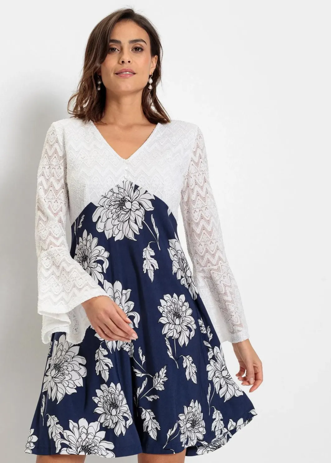 Damen bonprix Kleider|Jerseykleid mit Spitze
