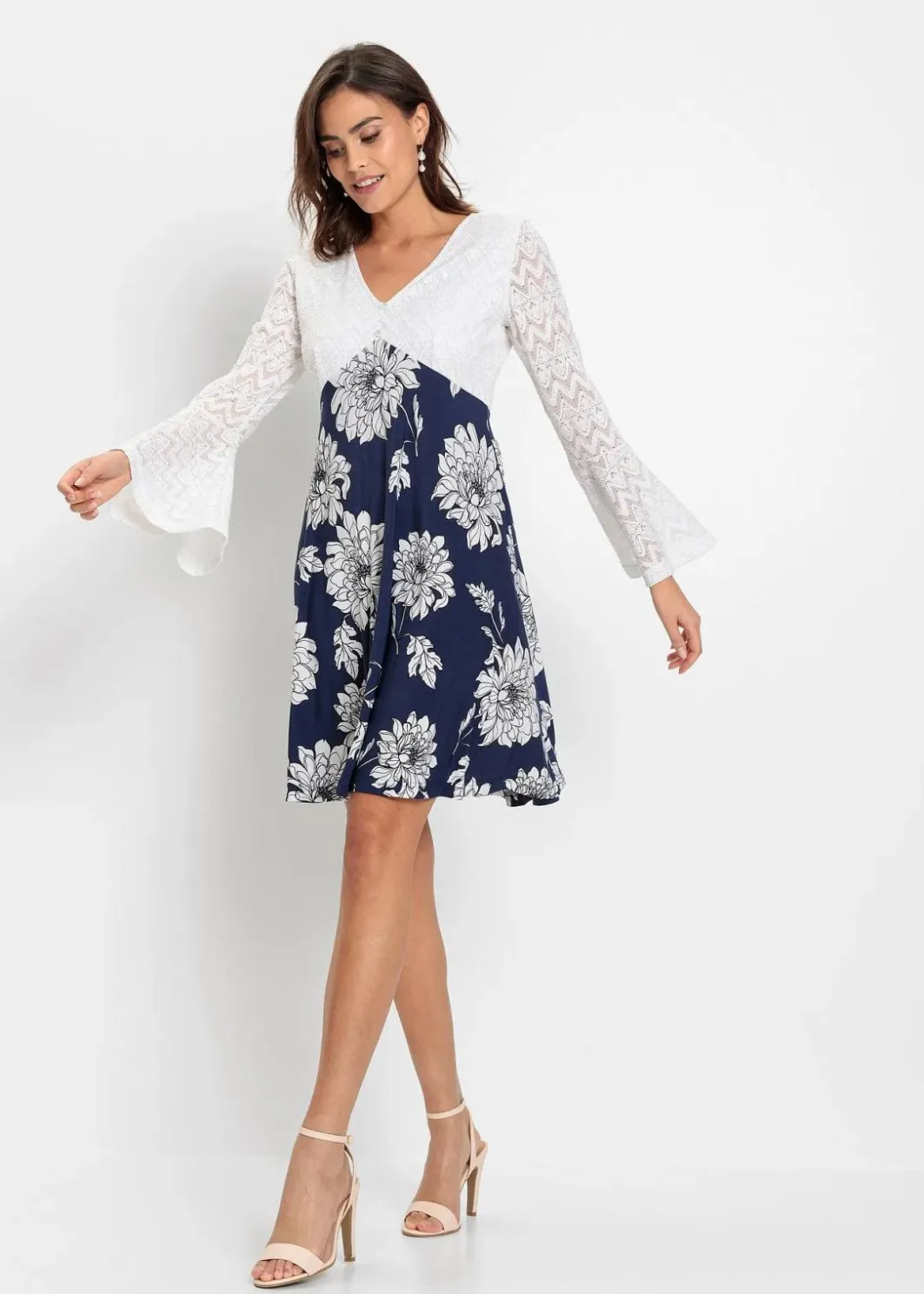Damen bonprix Kleider|Jerseykleid mit Spitze