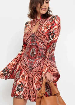Damen bonprix Bekleidung·Pullover & Strickjacken|Nachhaltigere Materialien|Jerseykleid mit Stehkragen und Volant-Ärmel