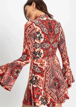Damen bonprix Bekleidung·Pullover & Strickjacken|Nachhaltigere Materialien|Jerseykleid mit Stehkragen und Volant-Ärmel