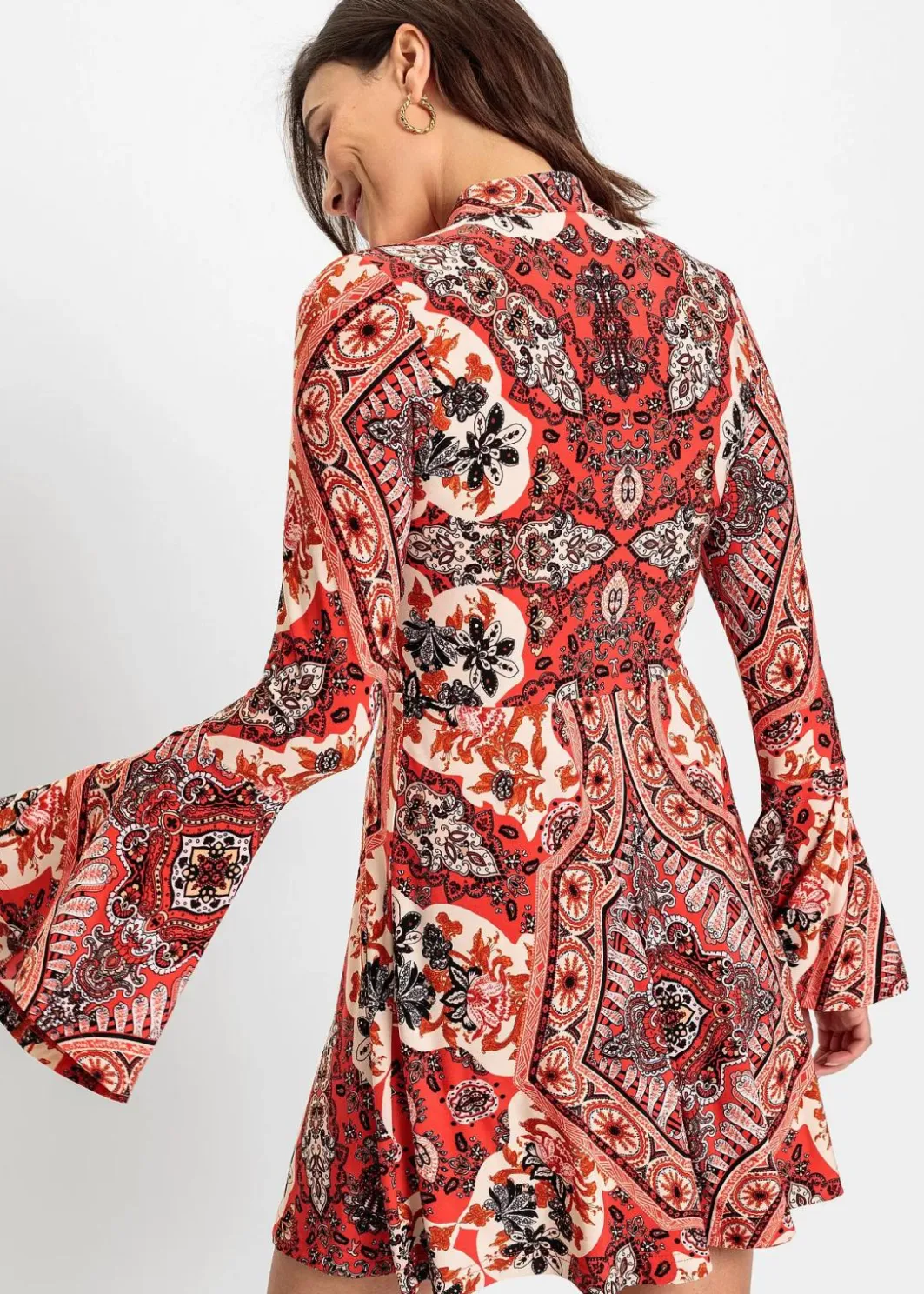 Damen bonprix Bekleidung·Pullover & Strickjacken|Nachhaltigere Materialien|Jerseykleid mit Stehkragen und Volant-Ärmel