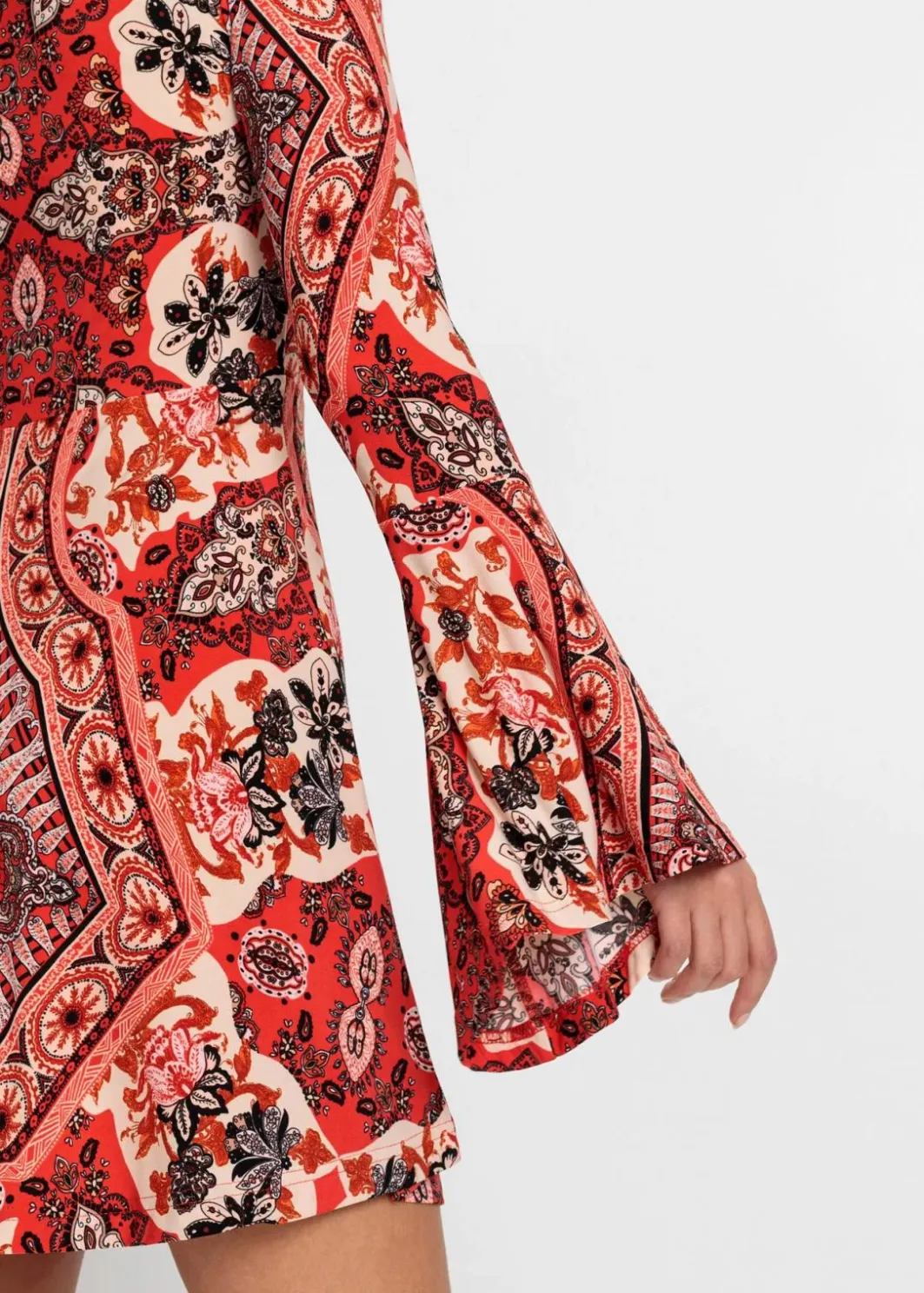 Damen bonprix Bekleidung·Pullover & Strickjacken|Nachhaltigere Materialien|Jerseykleid mit Stehkragen und Volant-Ärmel