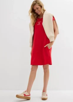 Damen bonprix Kleider|Jersey-Kleid mit Stickerei aus Viskose-Elasthan-Mix