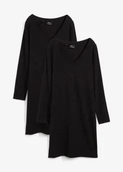 Damen bonprix Kleider|Basics|Jerseykleid mit V-Ausschnitt (2er Pack)