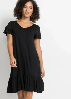 Damen bonprix Nachhaltigere Materialien|Kleider|Jerseykleid mit Volant aus Viskose-Mix