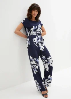 Damen bonprix Jumpsuits|Kurzgrößen|Jumpsuit mit Bindeband