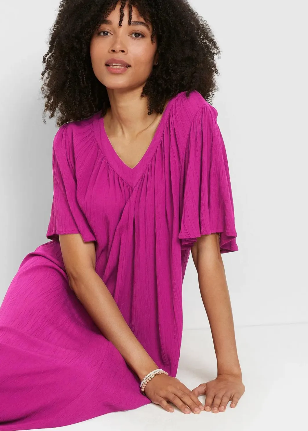 Damen bonprix Kleider|Bekleidung·Pullover & Strickjacken|Kaftan-Kleid aus Kreppware