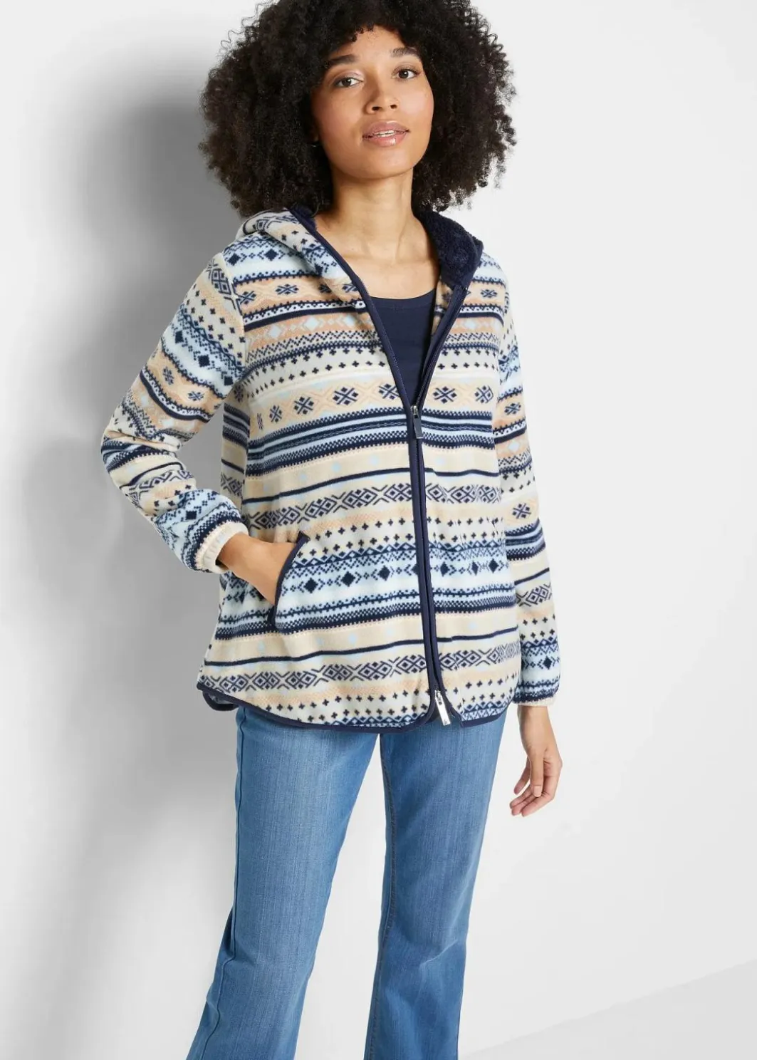 Discount Kapuzen-Fleecejacke mit Norweger-Muster Damen Bekleidung·Blusen & Tuniken|Bekleidung·Hosen