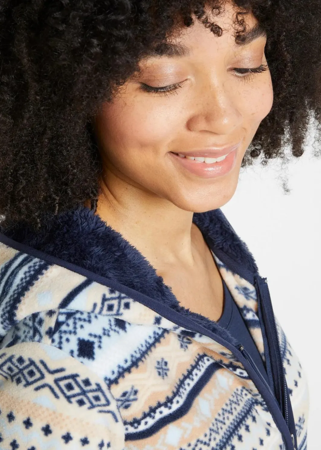 Discount Kapuzen-Fleecejacke mit Norweger-Muster Damen Bekleidung·Blusen & Tuniken|Bekleidung·Hosen