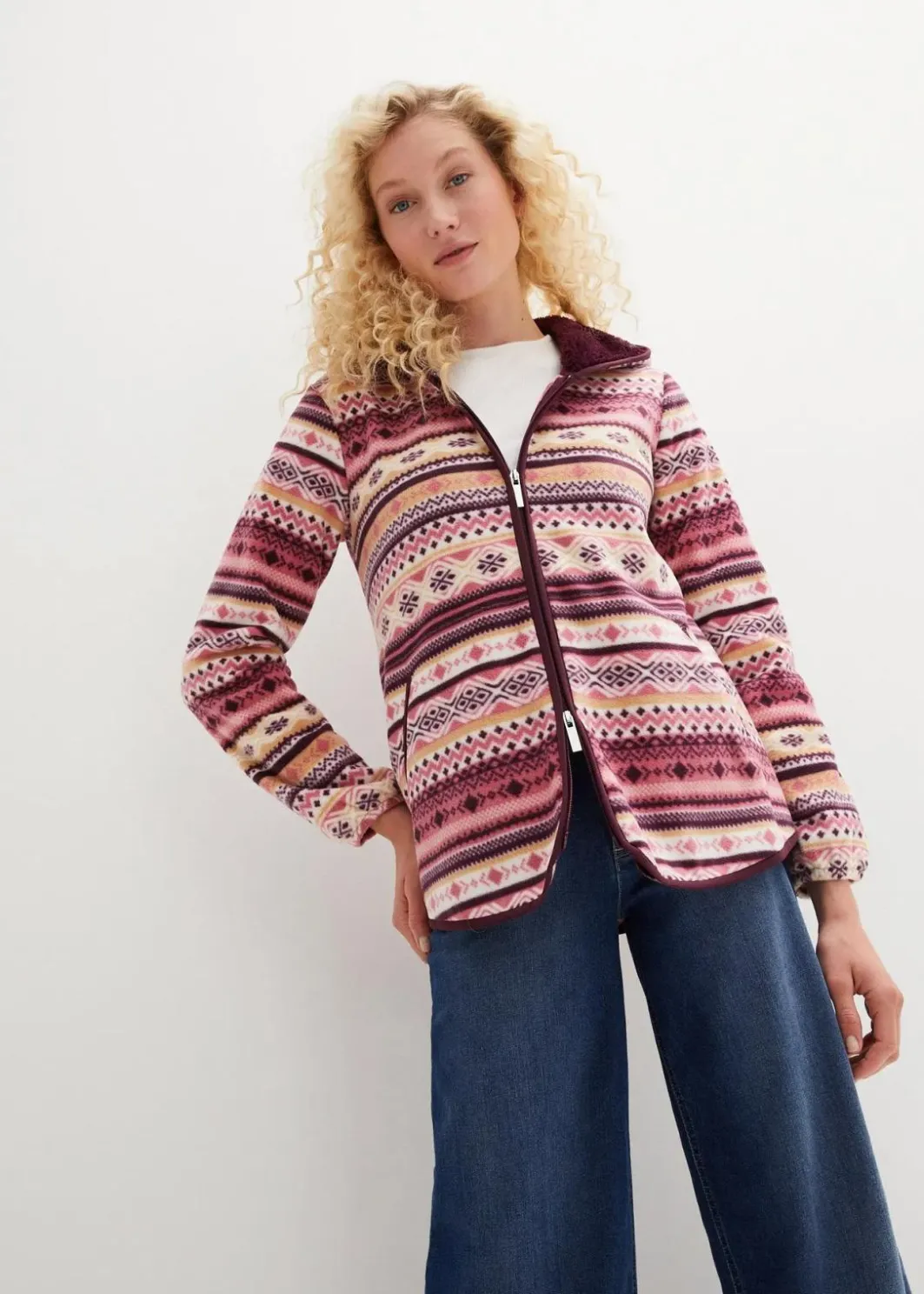 Clearance Kapuzen-Fleecejacke mit Norweger-Muster Damen Jacken & Mäntel|Sweat