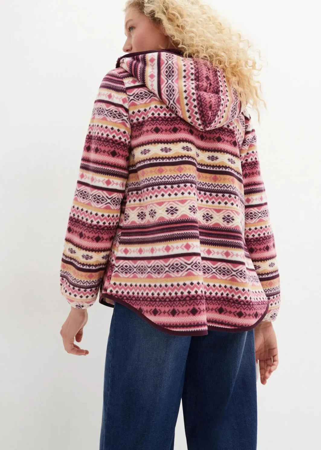 Clearance Kapuzen-Fleecejacke mit Norweger-Muster Damen Jacken & Mäntel|Sweat