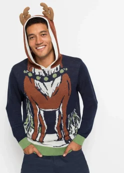 Herren bonprix Große Größen|Pullover & Strickjacken|Kapuzen-Pullover mit Weihnachtsmotiv aus recyceltem Polyester