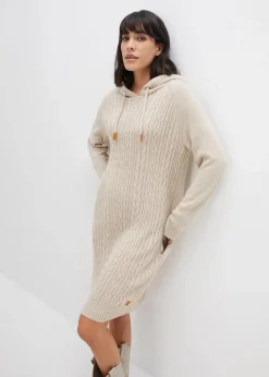 Damen bonprix Bekleidung·Umstandsmode|Bekleidung·Pullover & Strickjacken|Kapuzen-Strickkleid mit Zopfmuster