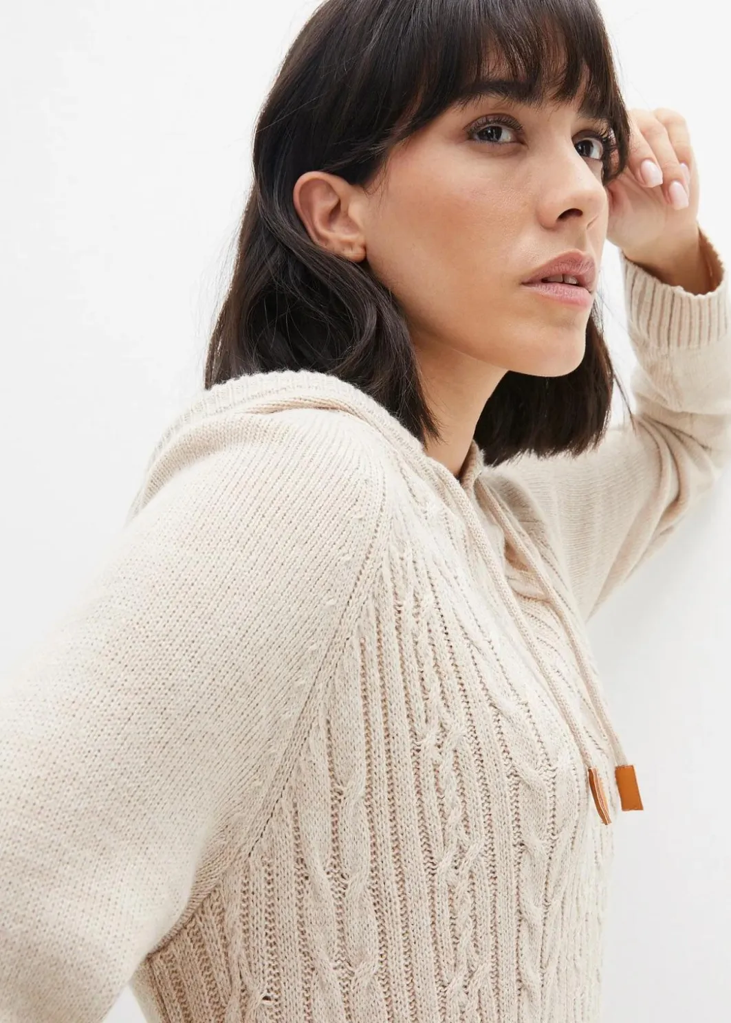 Damen bonprix Bekleidung·Umstandsmode|Bekleidung·Pullover & Strickjacken|Kapuzen-Strickkleid mit Zopfmuster