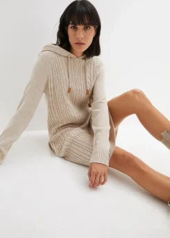 Damen bonprix Bekleidung·Umstandsmode|Bekleidung·Pullover & Strickjacken|Kapuzen-Strickkleid mit Zopfmuster