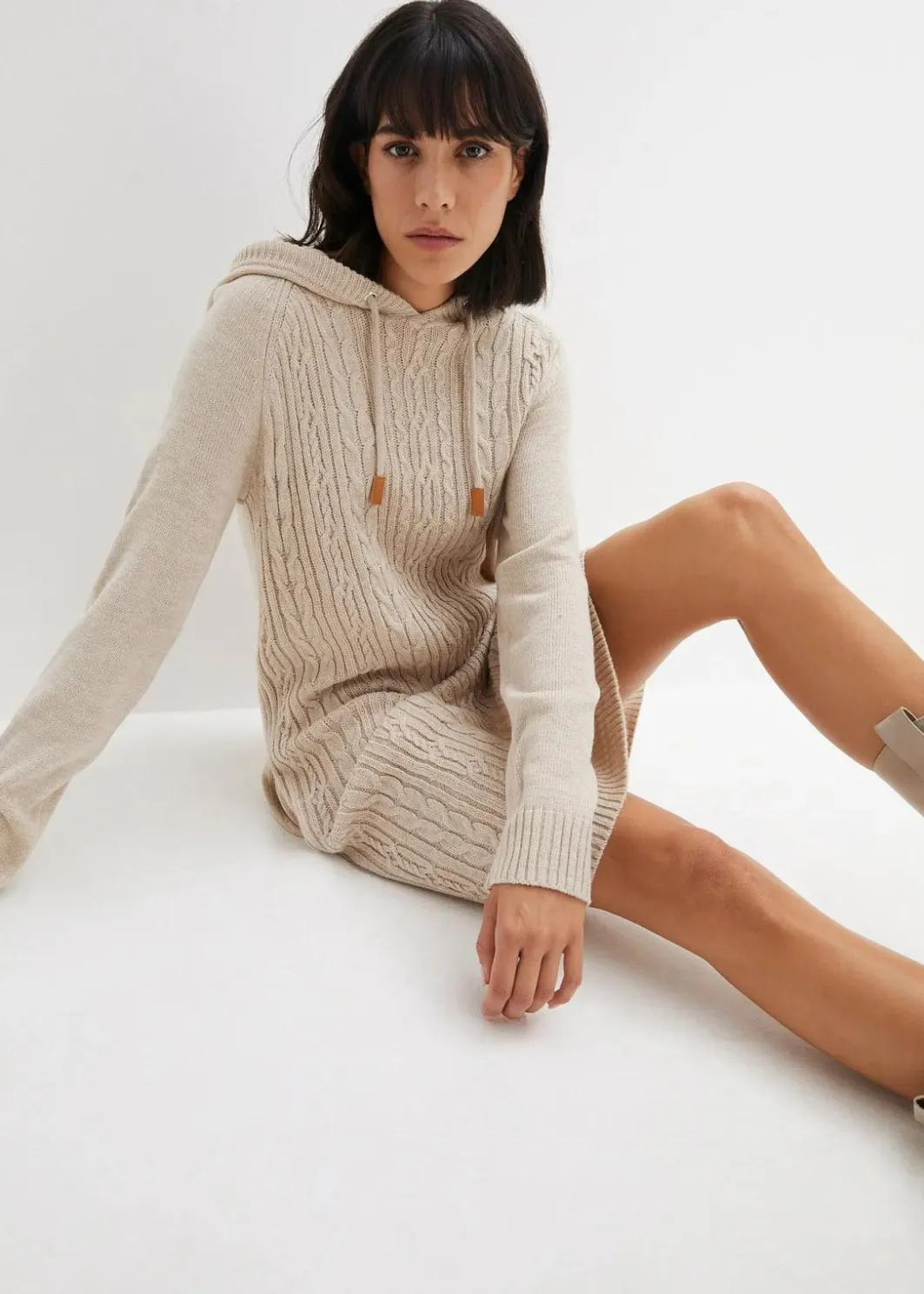Damen bonprix Bekleidung·Umstandsmode|Bekleidung·Pullover & Strickjacken|Kapuzen-Strickkleid mit Zopfmuster