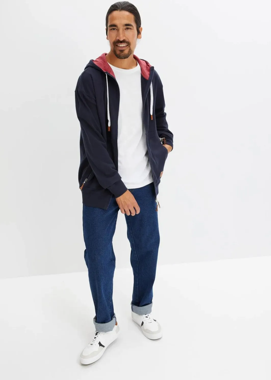 Sale Kapuzen-Sweatjacke aus weichem Baumwoll-Mix, Loose Fit Herren Große Größen|Sweat