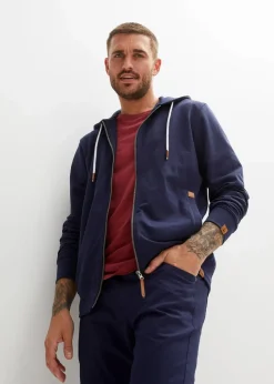 New Kapuzen-Sweatjacke mit Lederimitat-Details Herren Große Größen|Sweat