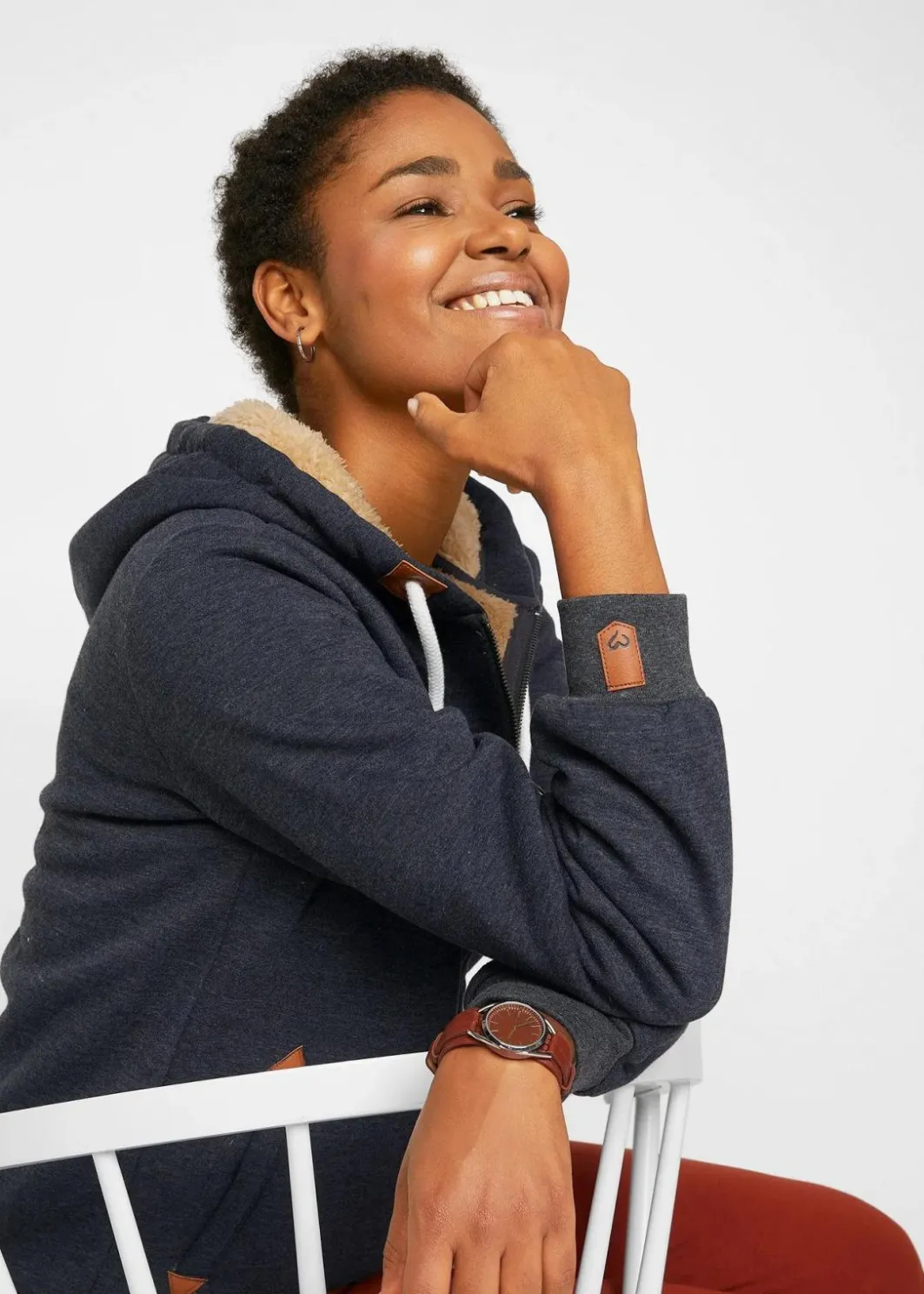 Damen bonprix Sweat|Bekleidung·Blusen & Tuniken|Kapuzen-Sweatjacke mit Teddyfutter