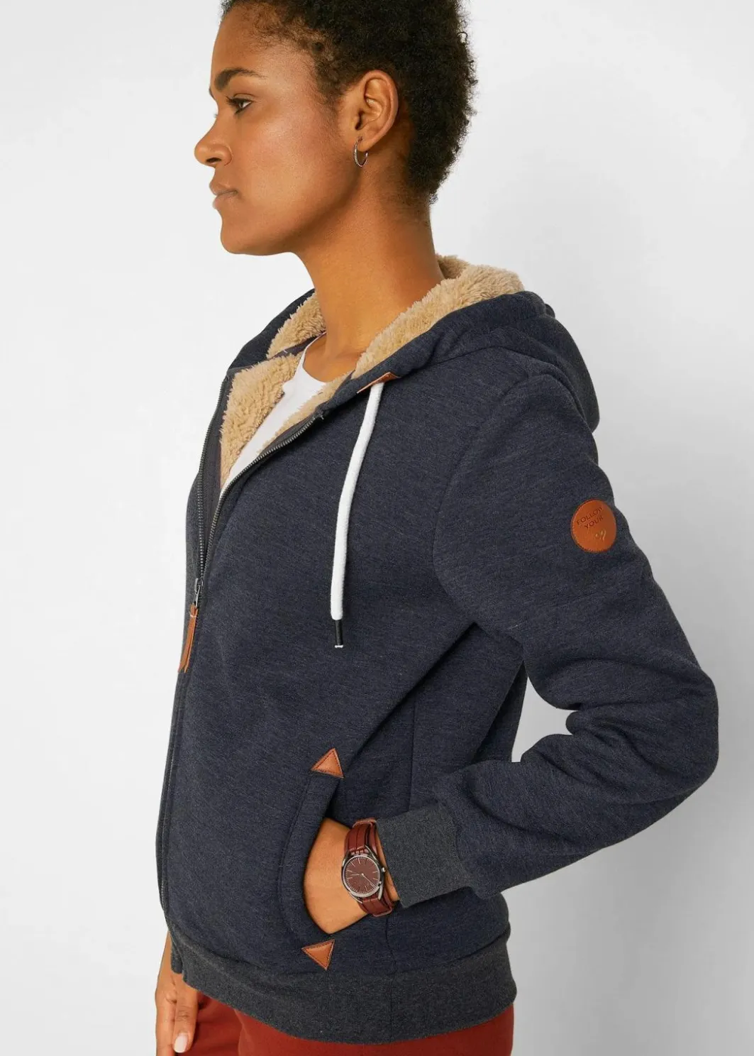 Damen bonprix Sweat|Bekleidung·Blusen & Tuniken|Kapuzen-Sweatjacke mit Teddyfutter