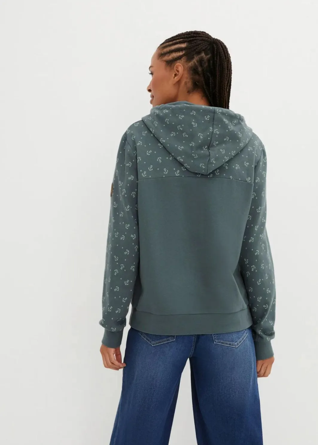 Damen bonprix Nachhaltigere Materialien|Kapuzensweatshirt mit Reißverschluss aus reiner Baumwolle