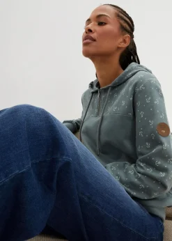 Damen bonprix Nachhaltigere Materialien|Kapuzensweatshirt mit Reißverschluss aus reiner Baumwolle