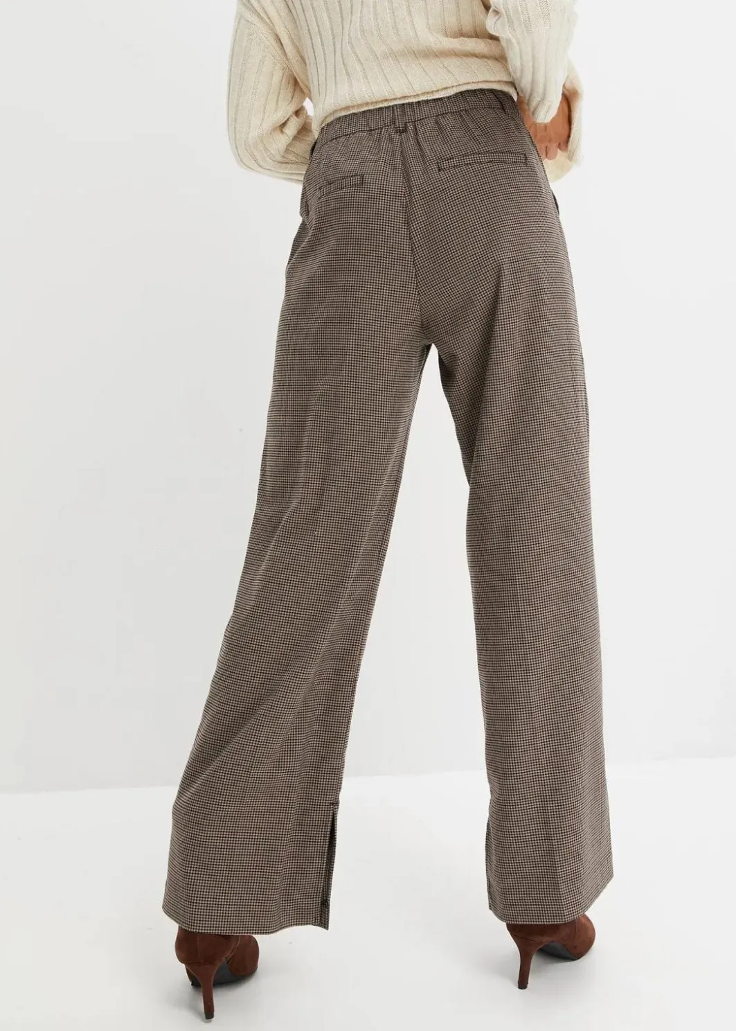 New Karierte Bundfaltenhose mit abnehmbarer Kette Damen Hosen
