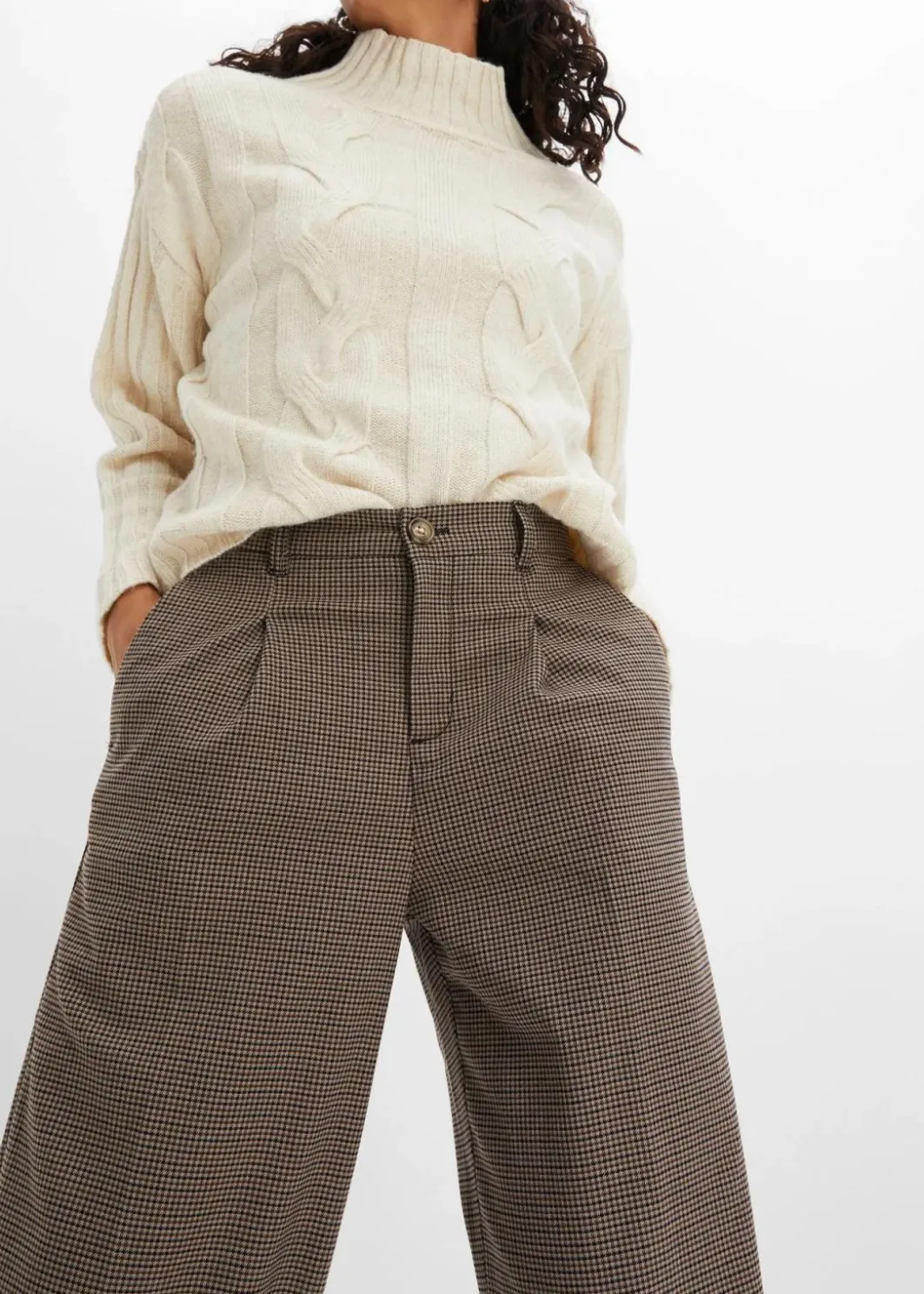 New Karierte Bundfaltenhose mit abnehmbarer Kette Damen Hosen
